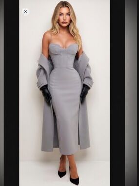 HOUSE OF CB ‘Kiki' Light Grey Mesh Paneled Dress/Size Small US 4-6 $269